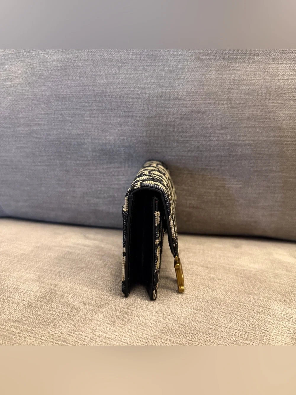 Dior Black & Cream Oblique Mini Wallet with Gold 'D' Accent